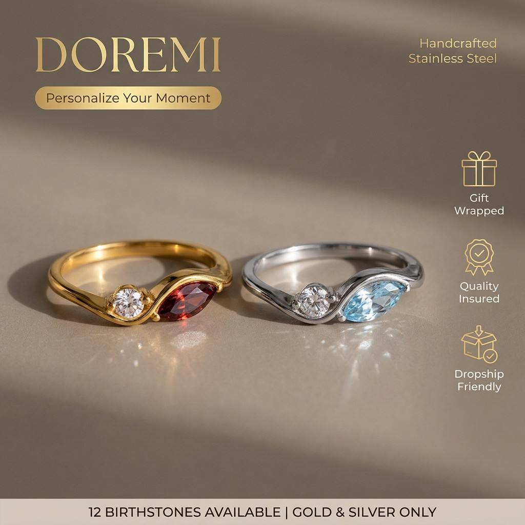 Birthstone Ring Set - DOREMI Waterproof Tarnish Resistant Stainless Steel