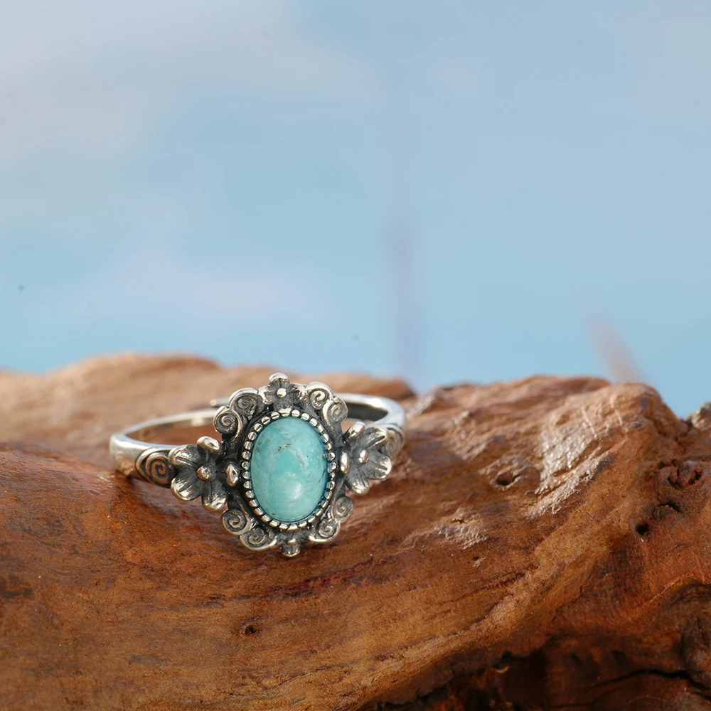 Birthstone Ring Set - Vintage 925 Silver Ring Natural Turquoise