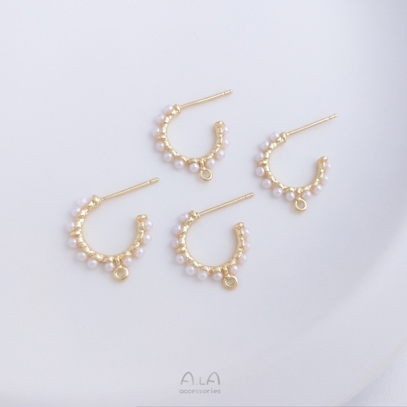 Pearl Stud Earrings - 14K Gold Sticky Imitation Pearl Strap