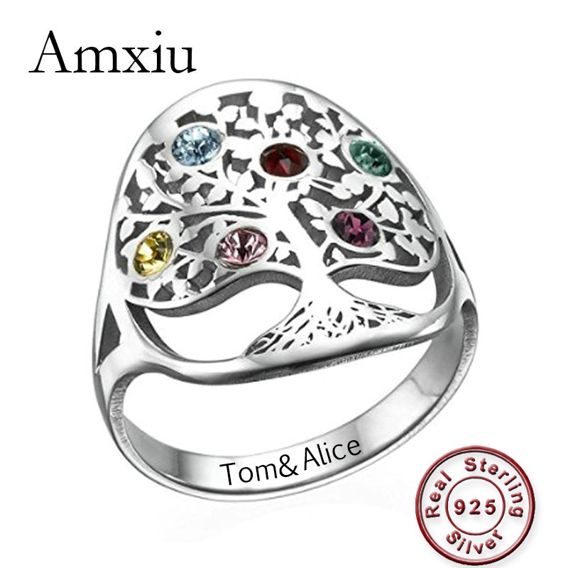 Birthstone Ring Set - Amxiu Personalized Tree Ring with Birthstones