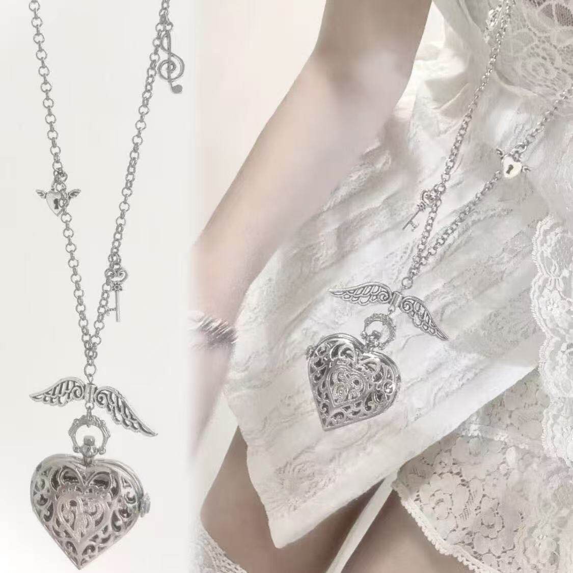 Mystery Jewelry Jar Watches - Y2K Hollow Heart Pocket Watch Chain