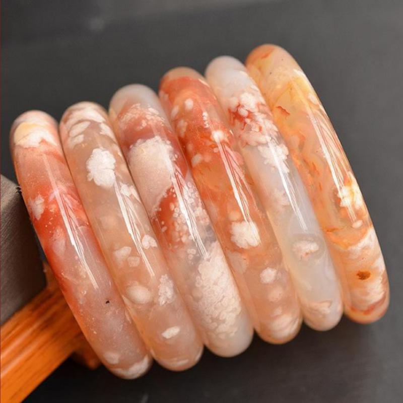 Gemstone Bracelet Healing - Flower Agate Bangle Women Healing Gemstone