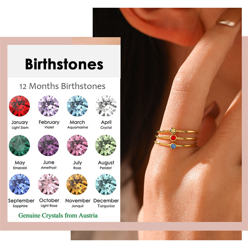 Birthstone Ring Set - Stainless Steel Birthstone Ring Original Crystals