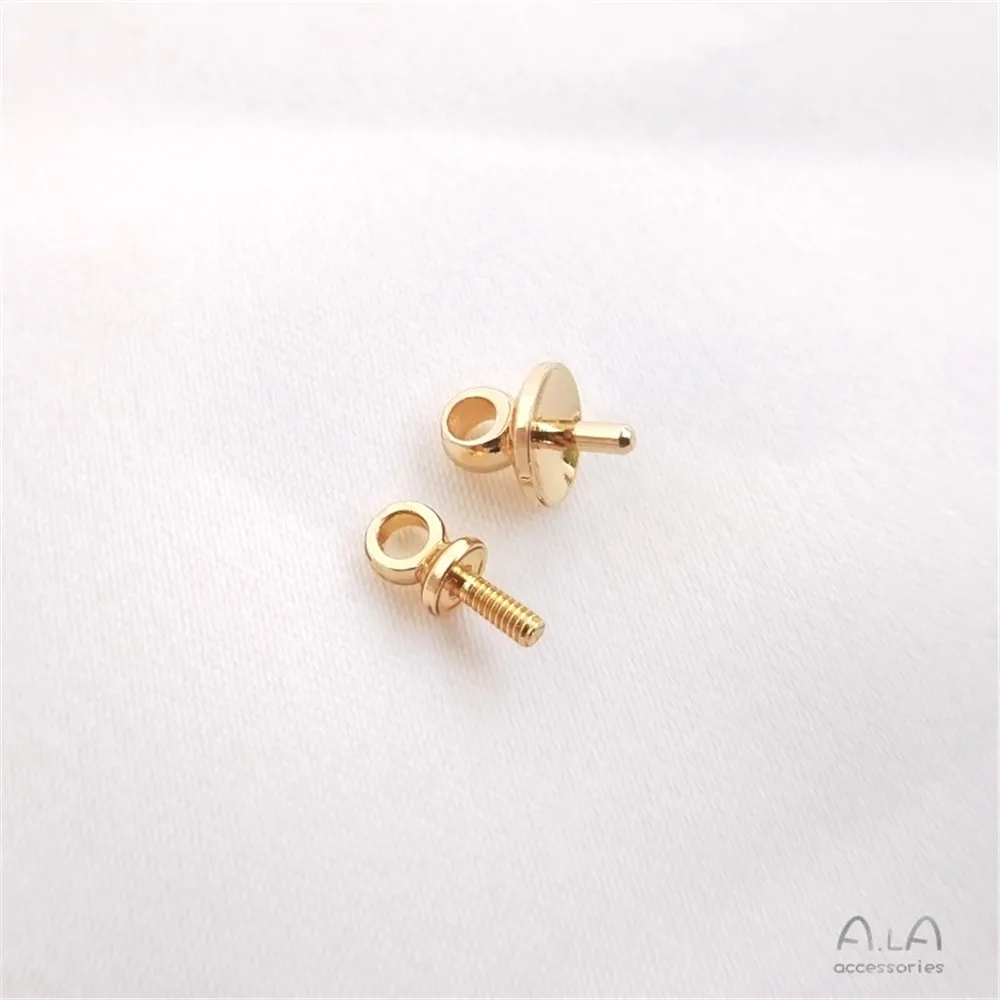 Pearl Stud Earrings - 14K Gold Plated Half Hole Bead