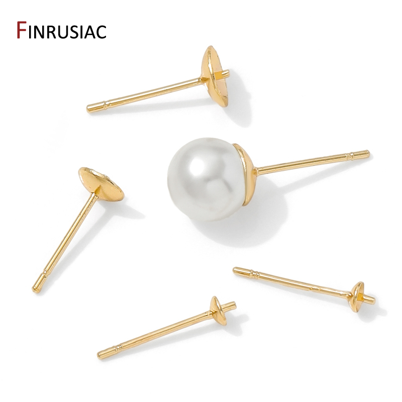 Pearl Stud Earrings - 14K Gold Plated Brass Earring Stud