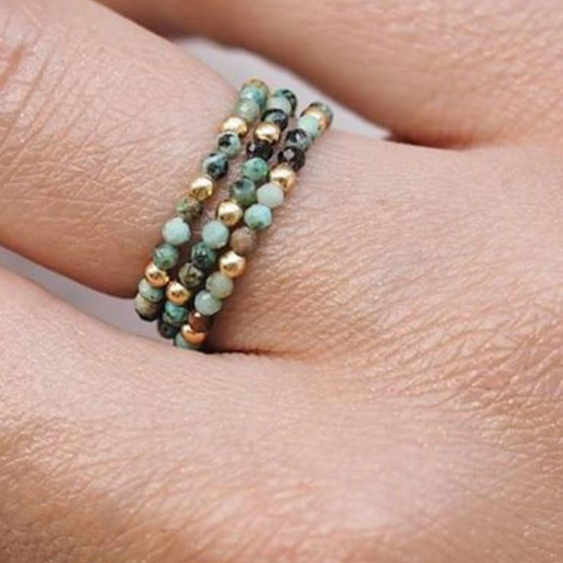 Birthstone Ring Set - Crystal Ring Stackable Bead Boho Birthstone