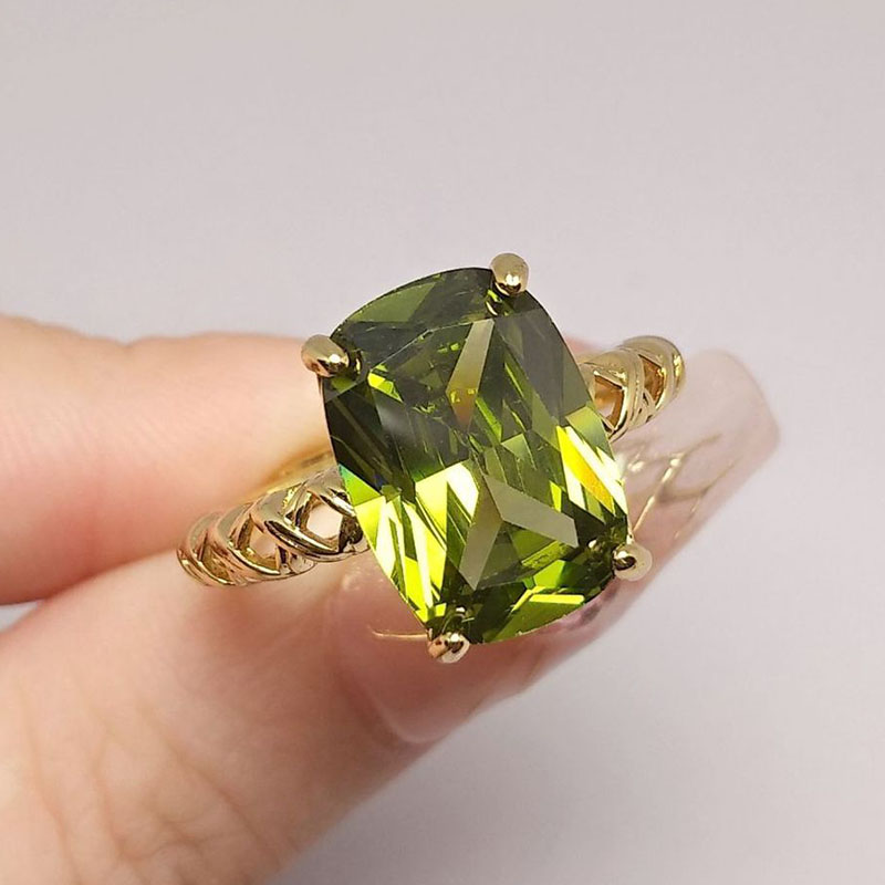Olive Green Crystal Square Sto - Birthstone Ring Set 评论和价格
