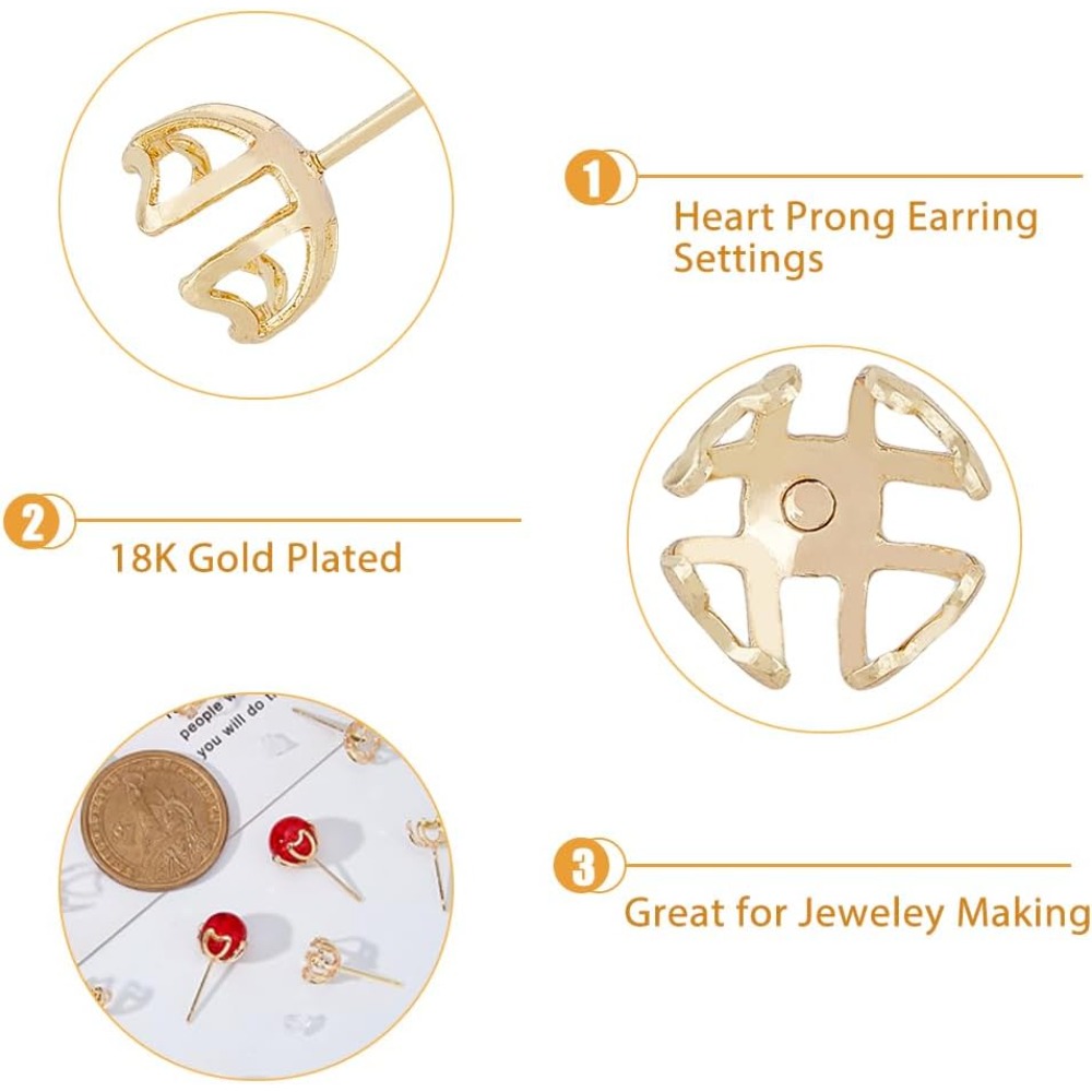 30Pcs Earring Mounting 4-Heart - Pearl Stud Earrings 评论和价格