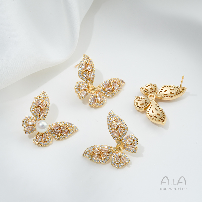 Color 14K Gold Micro-inlaid Zi - Pearl Stud Earrings 评论和价格