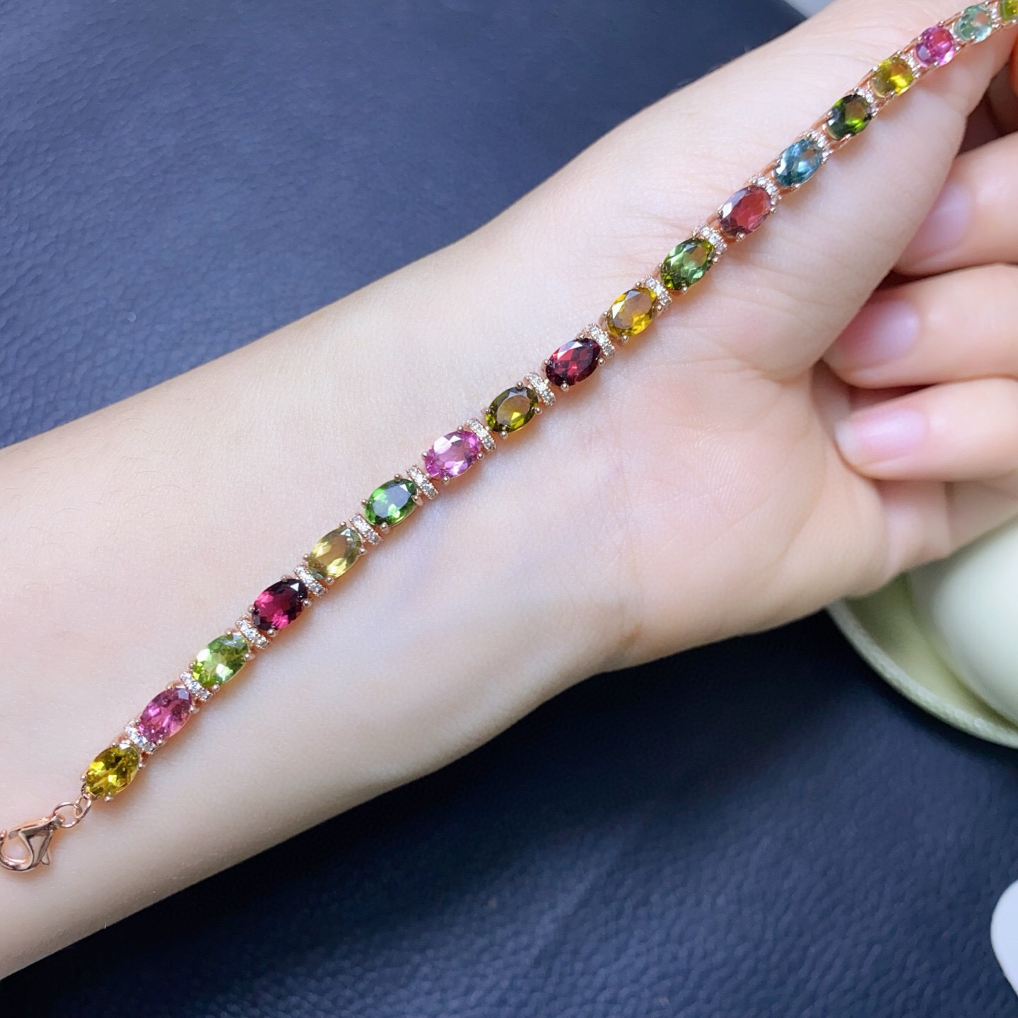 925 Silver Natural Tourmaline  - Gemstone Bracelet Healing 评论和价格
