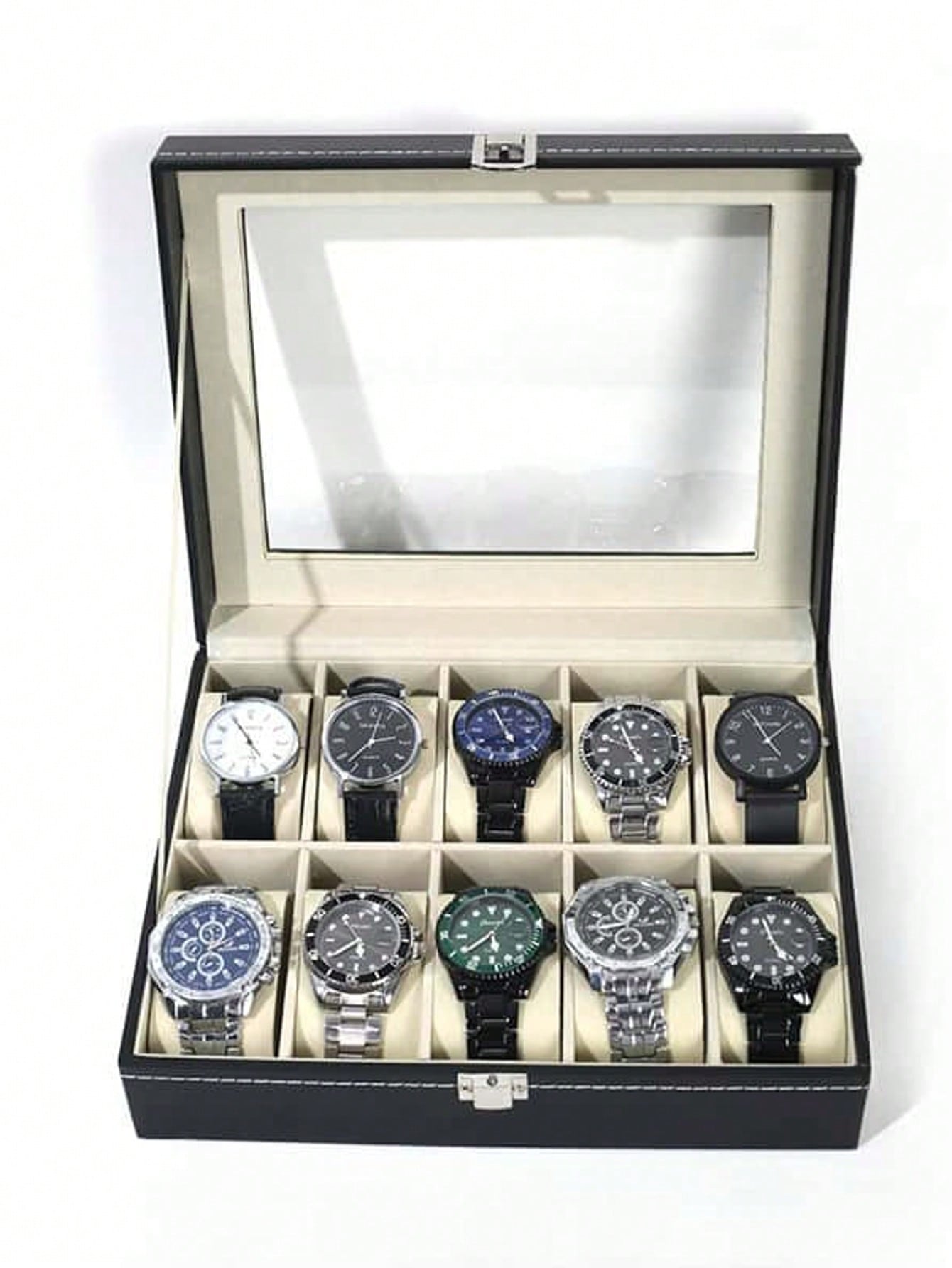 Leather Watch Box with Lock, L - Mystery Jewelry Jar Watches 评论和价格