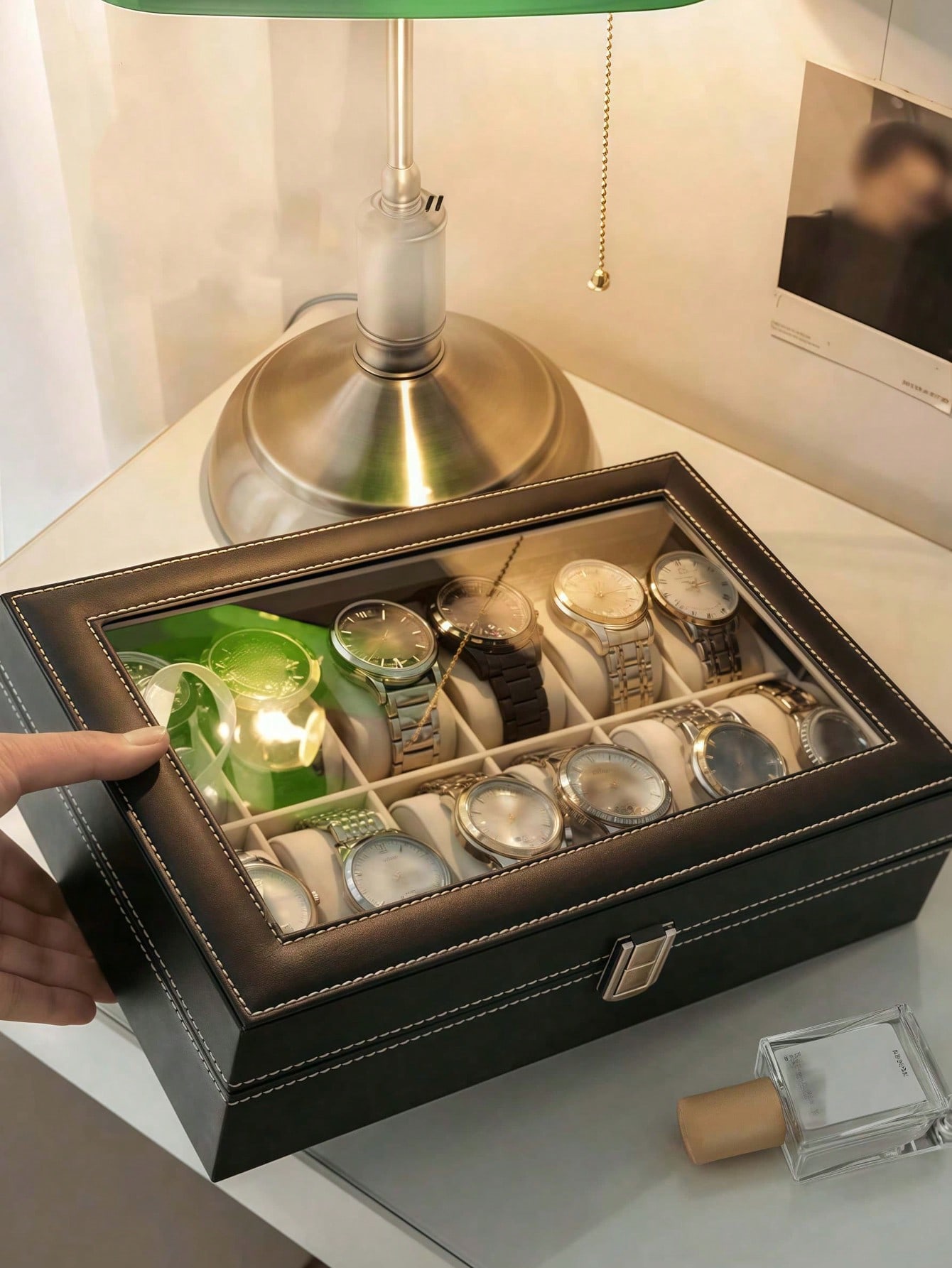 Leather Watch Box with Lock, L - Mystery Jewelry Jar Watches 评论和价格
