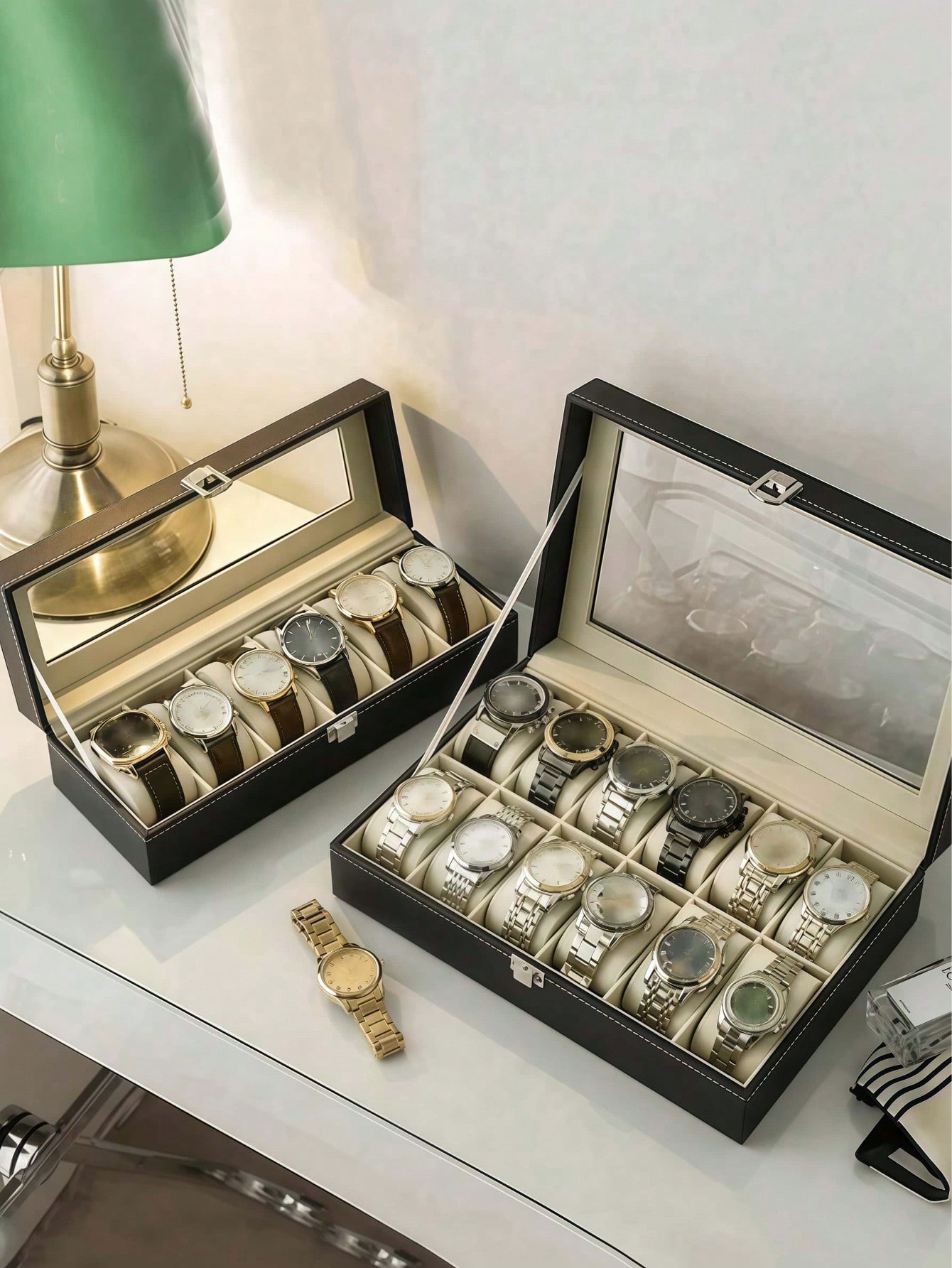 Leather Watch Box with Lock, L - Mystery Jewelry Jar Watches 评论和价格