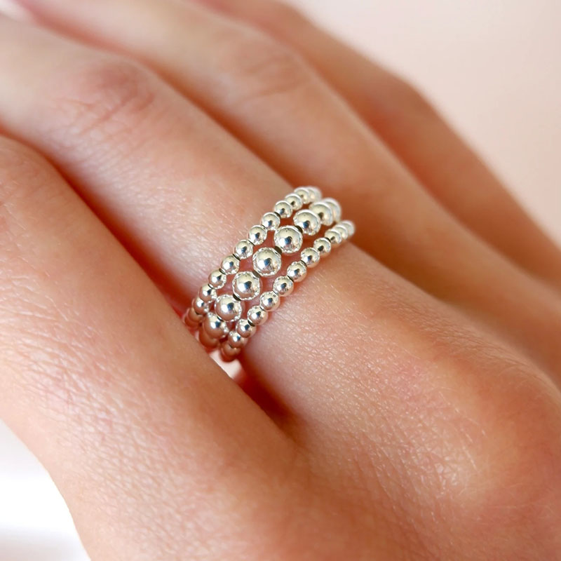 Crystal Ring Stackable  Bead   - Birthstone Ring Set 评论和价格