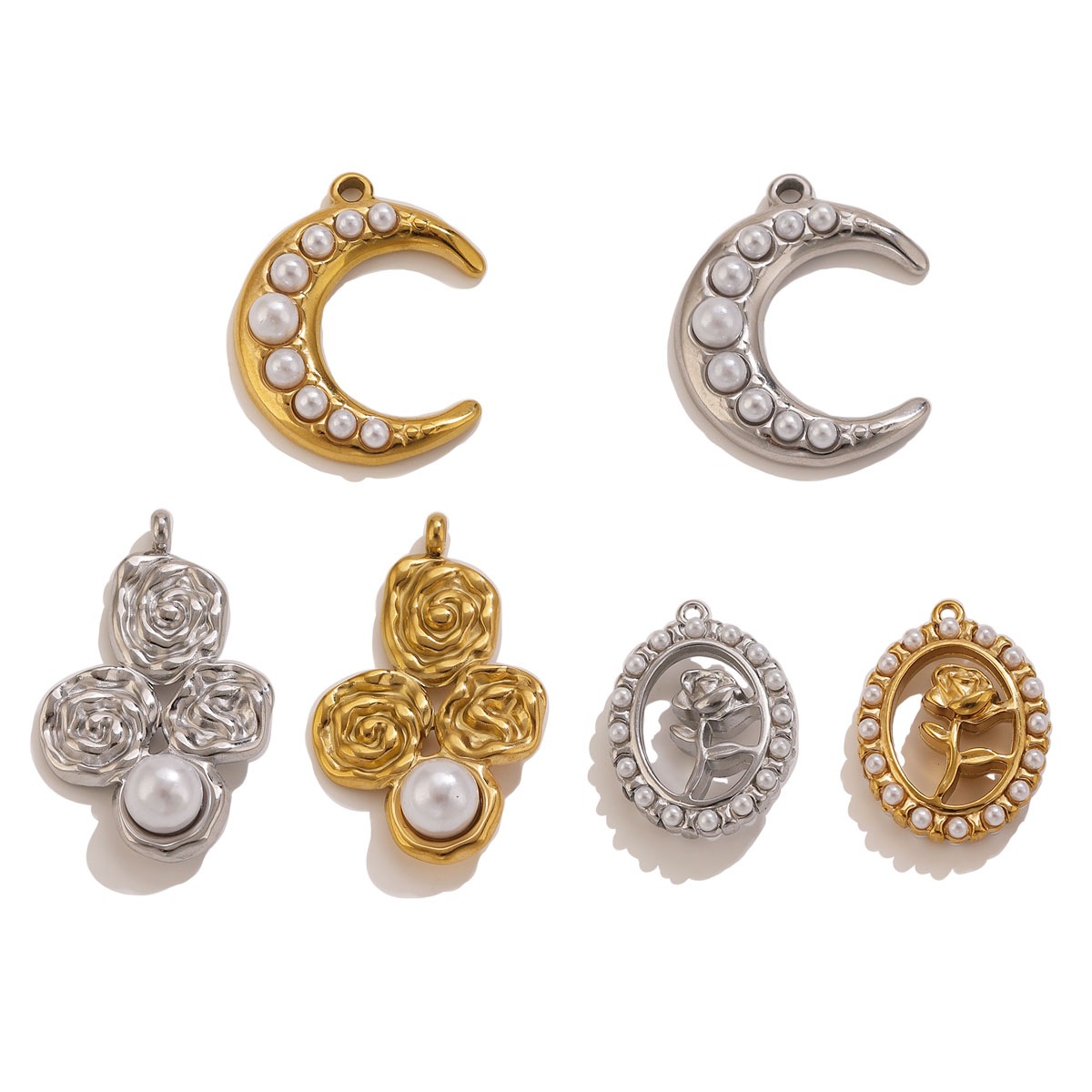 5Pcs Stainless Steel 18K Gold  - Pearl Stud Earrings 评论和价格