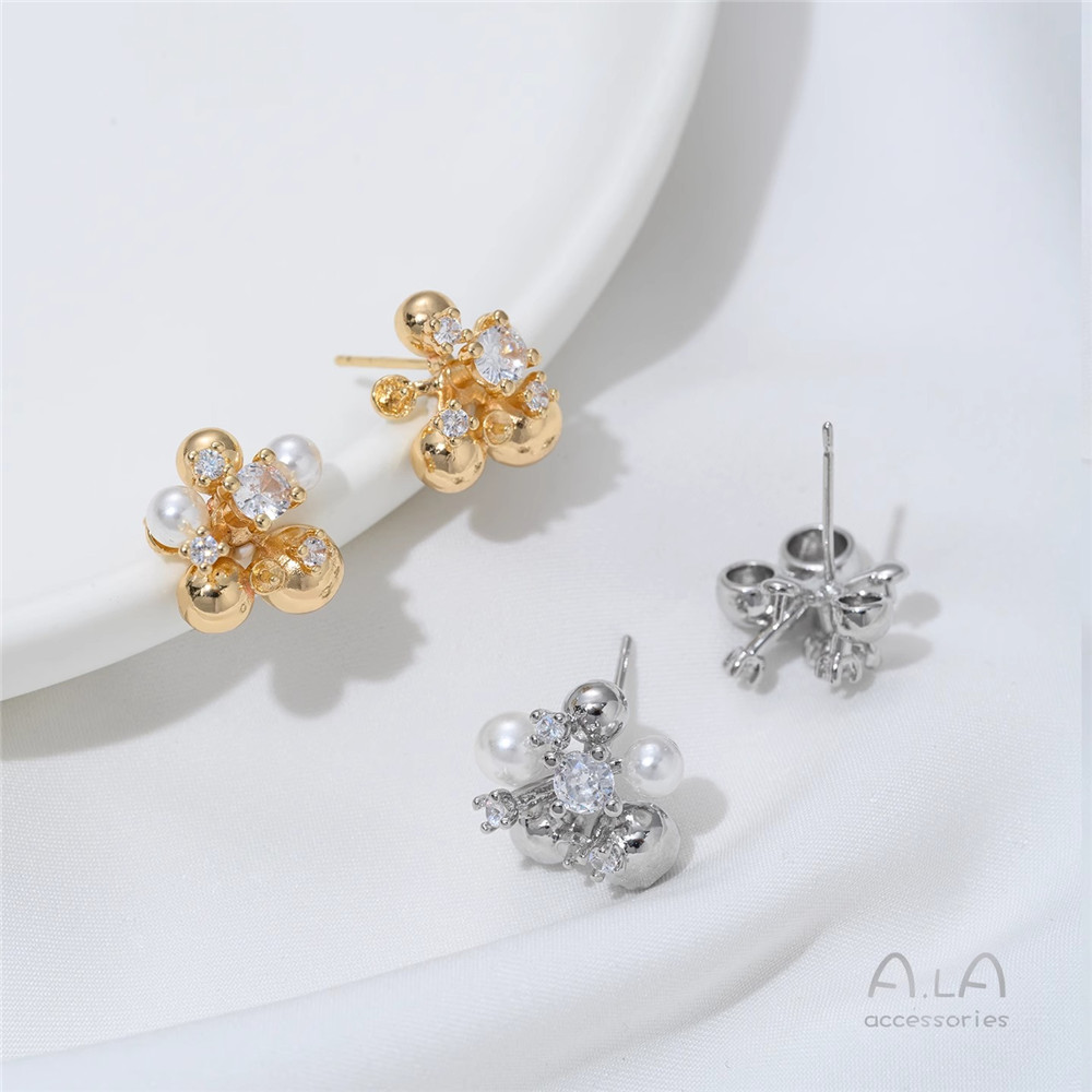 14K Gold-plated, Zirconium-inl - Pearl Stud Earrings 评论和价格