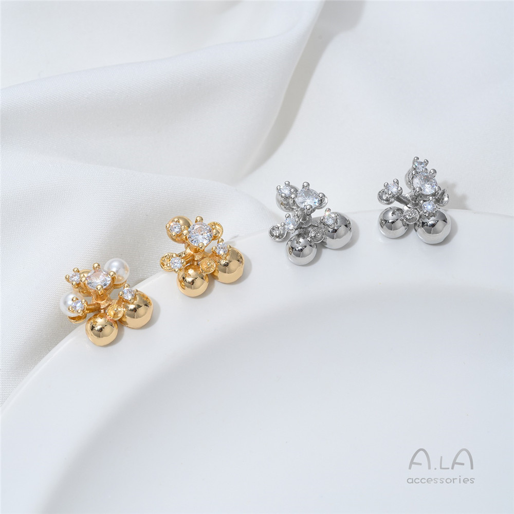 14K Gold-plated, Zirconium-inl - Pearl Stud Earrings 评论和价格
