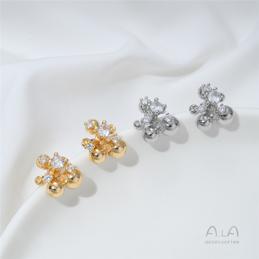 14K Gold-plated, Zirconium-inl - Pearl Stud Earrings 评论和价格