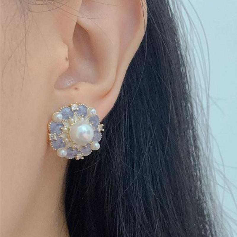 925 Silver Needle Vintage Purp - Pearl Stud Earrings 评论和价格