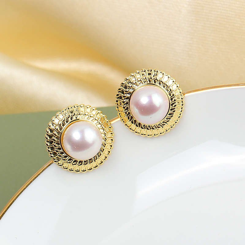 E038 Gold Plated Copper S925 S - Pearl Stud Earrings 评论和价格