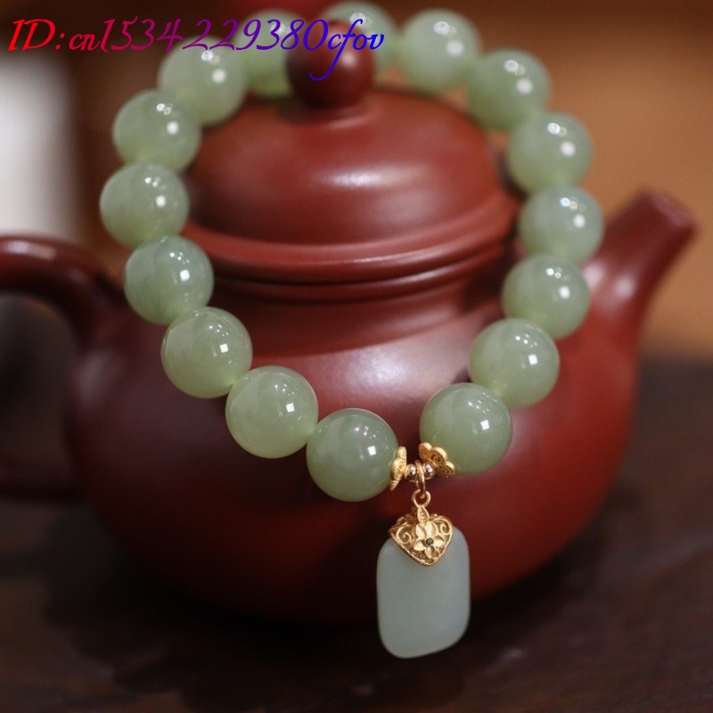 Natural Hotan Jade Bead flower - Gemstone Bracelet Healing 评论和价格