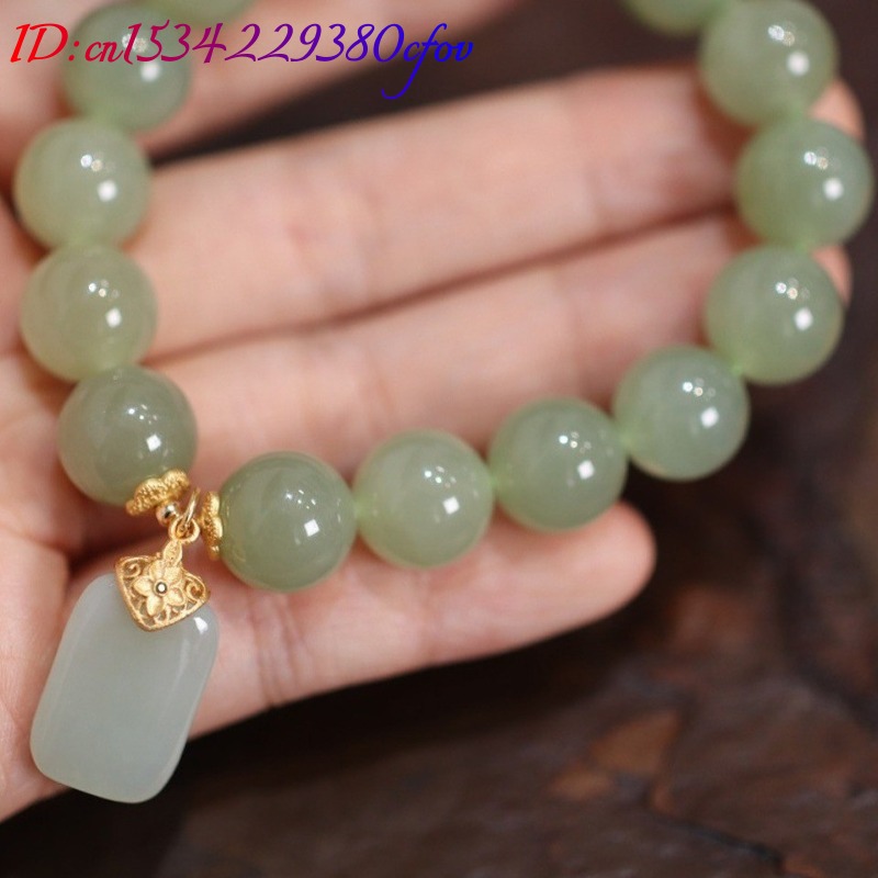 Natural Hotan Jade Bead flower - Gemstone Bracelet Healing 评论和价格
