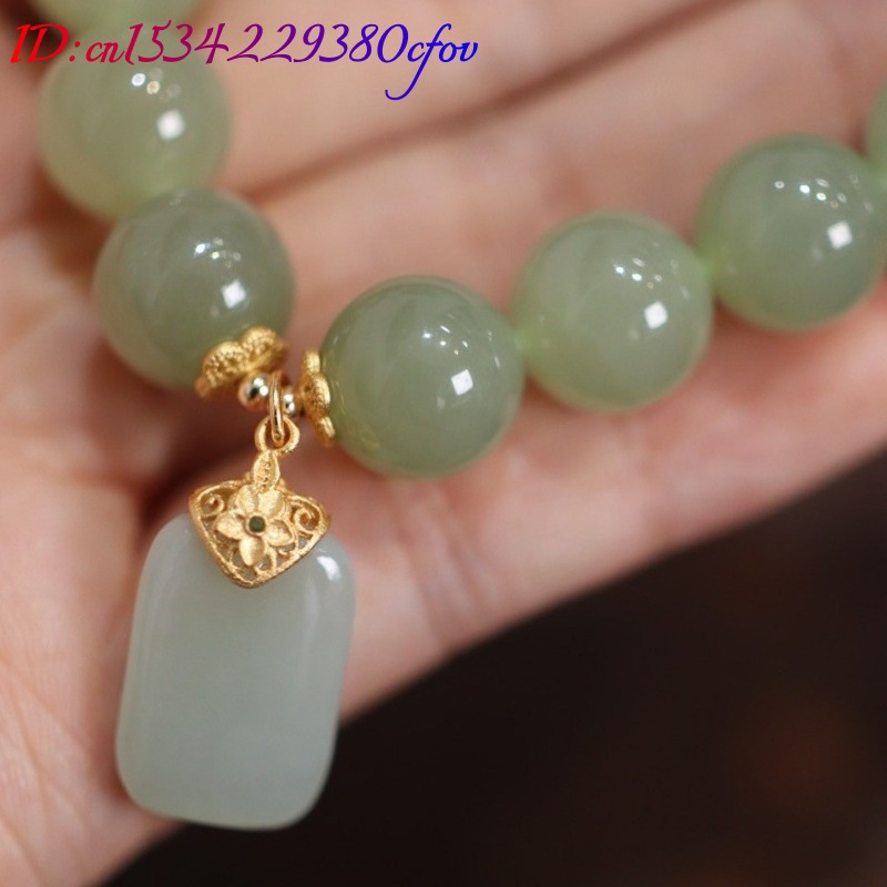 Natural Hotan Jade Bead flower - Gemstone Bracelet Healing 评论和价格