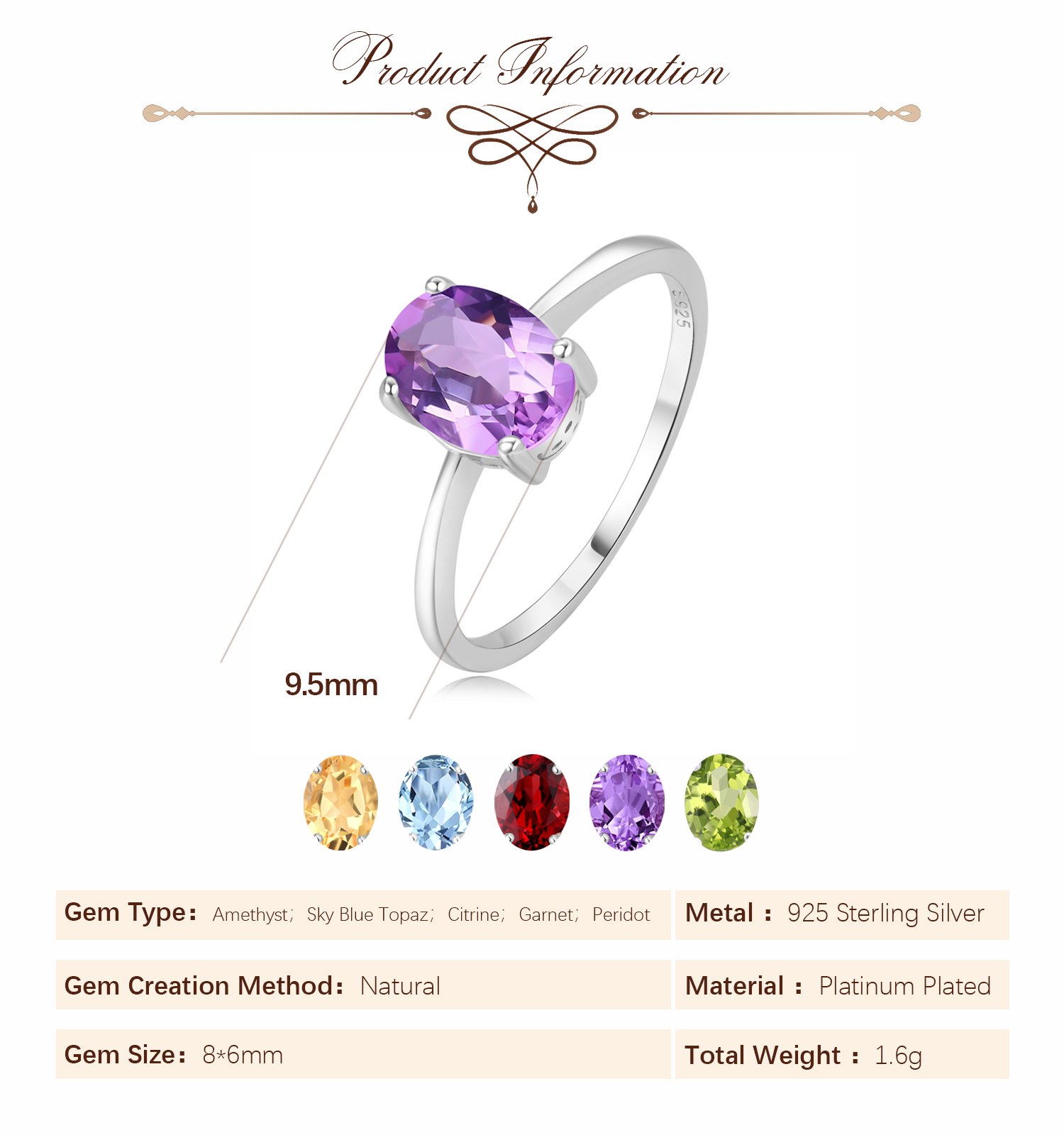 Potiy Natural 1.45ct Garnet Ci - Birthstone Ring Set 评论和价格